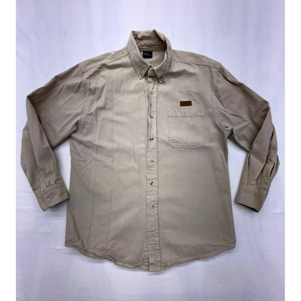 Wetlands Men's L Regular Beige Cotton Button-Front Shirt Button-Down Collar Deer